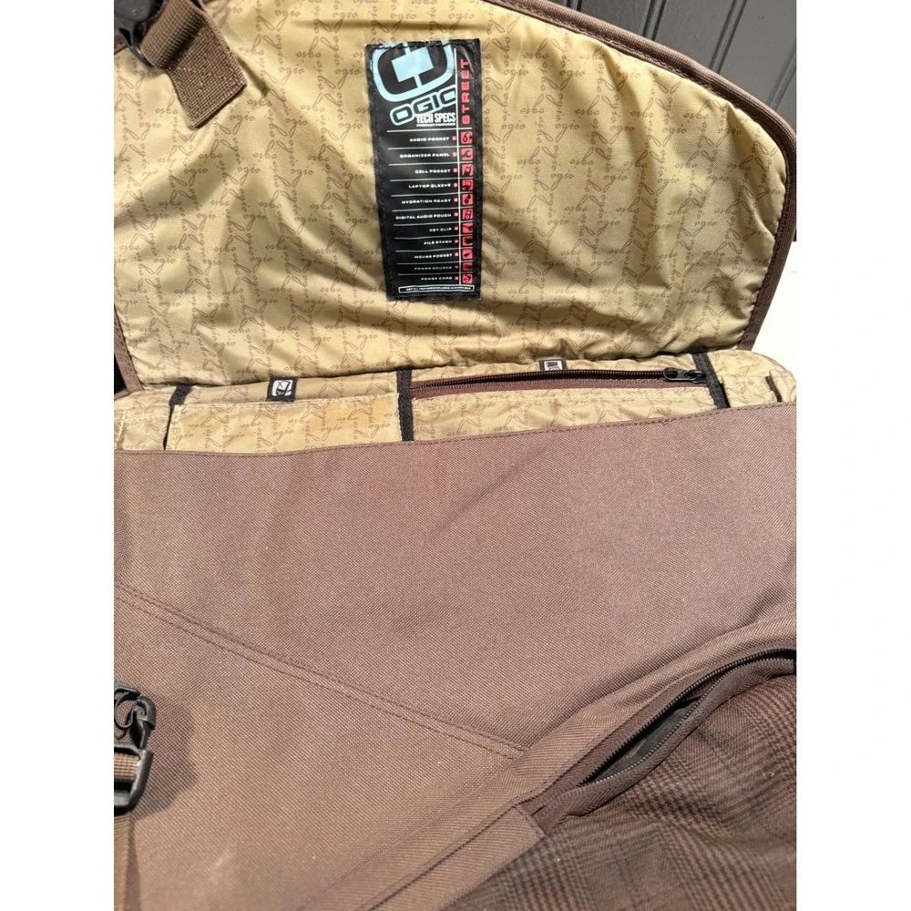OGIO Hip Hop Messenger Bag Brown Plaid Tech Laptop Shoulder Bag Organizer